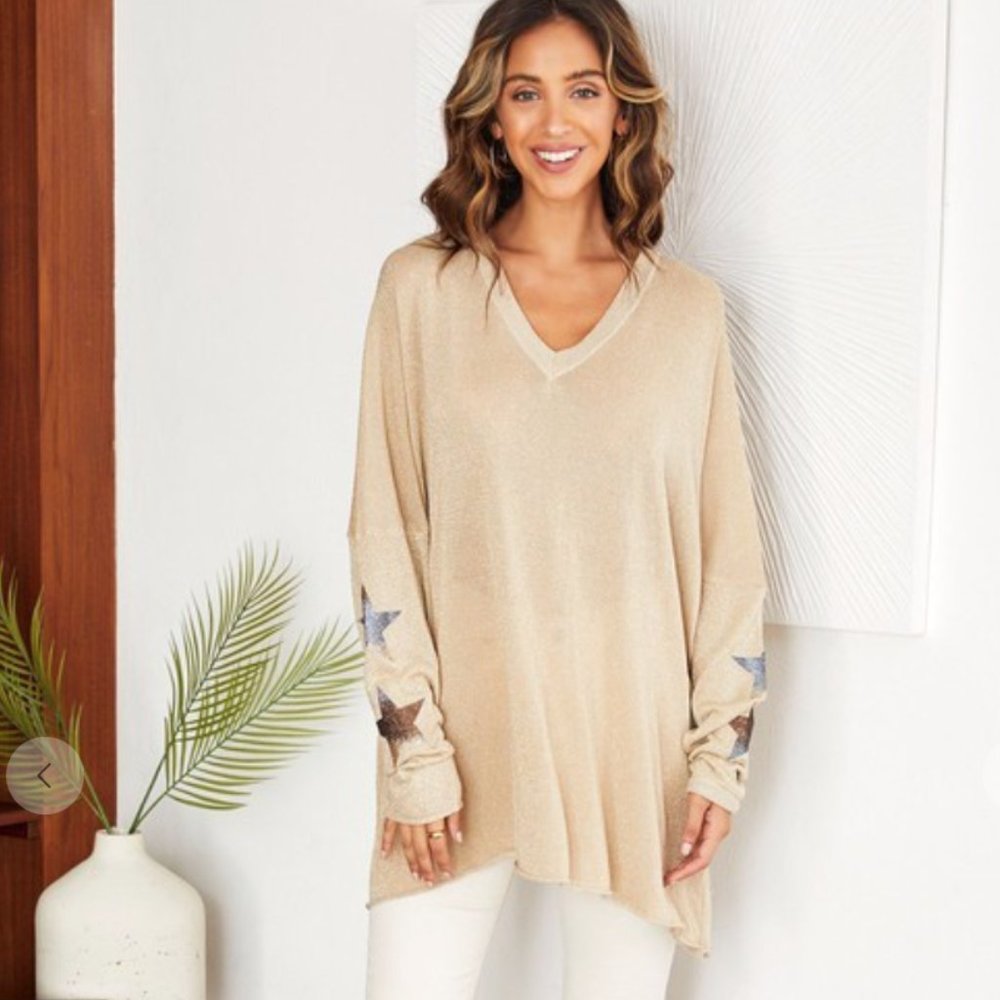 Venti 6 Star Print Gold Metallic Sweater